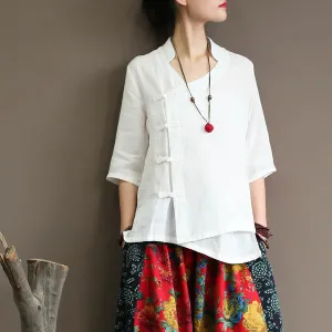 Zen Elegance White Linen Blouse  | Zen