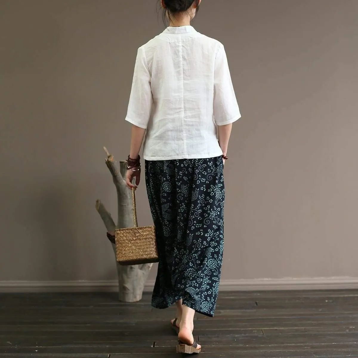 Zen Elegance White Linen Blouse  | Zen