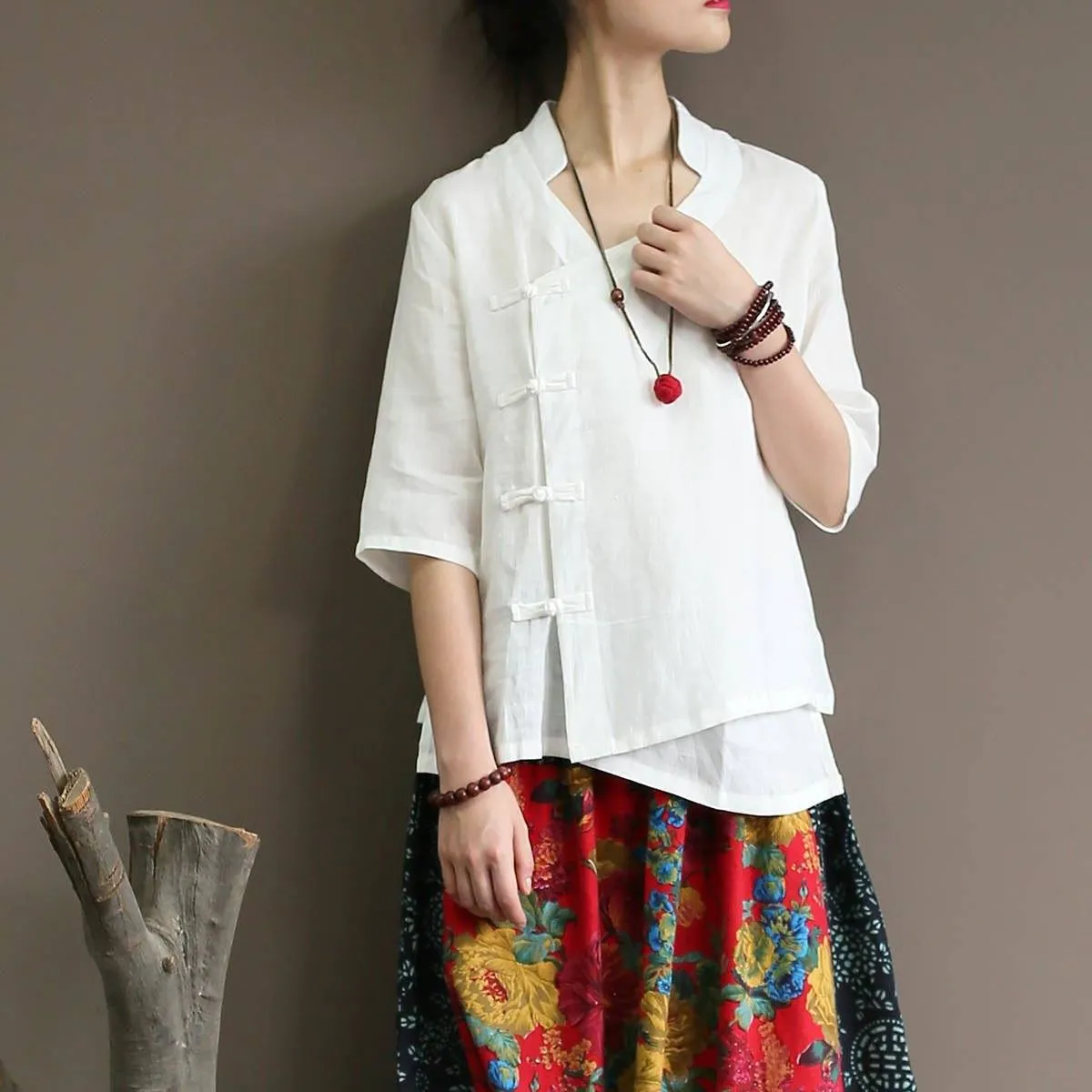 Zen Elegance White Linen Blouse  | Zen